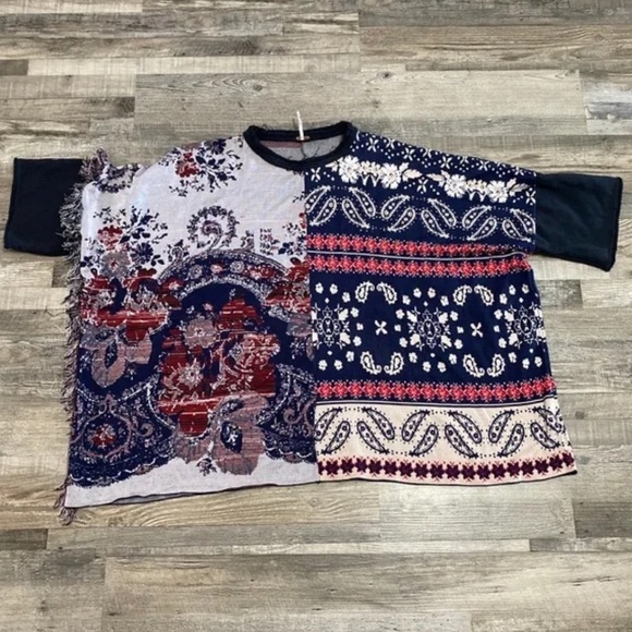 Free People Sweaters - Free People Bandana Print Xs-S oversized poncho sweater